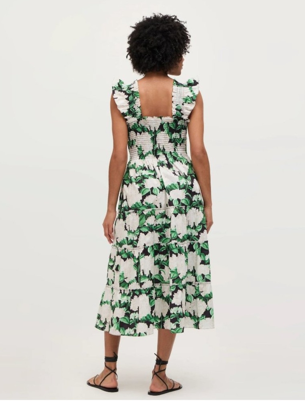 Hill House Green and White Floral Smocked Midi Dress - Picture 2 of 6